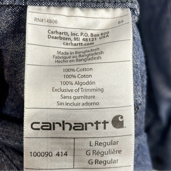 Carhartt Slim Fit Denim Work Shirt Button Down Collared Long Sleeve size Large - Picture 3 of 4